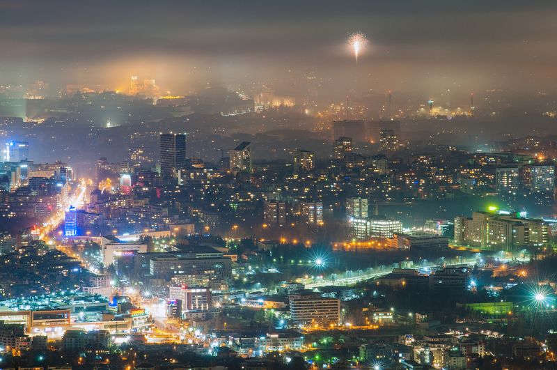night, city, light, architecture, fog Праздничная Софияphoto preview