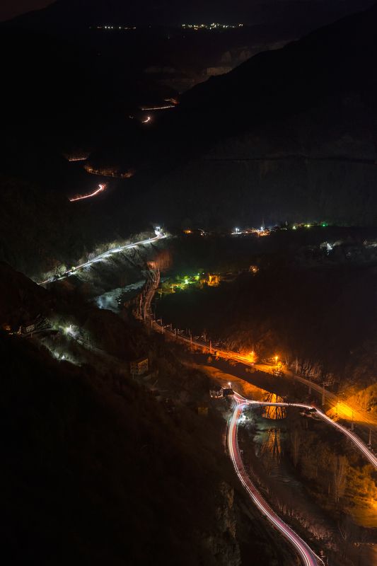 night, traffic, car, train, trails, mountain, landscape, nature, city, travel Night trafficphoto preview