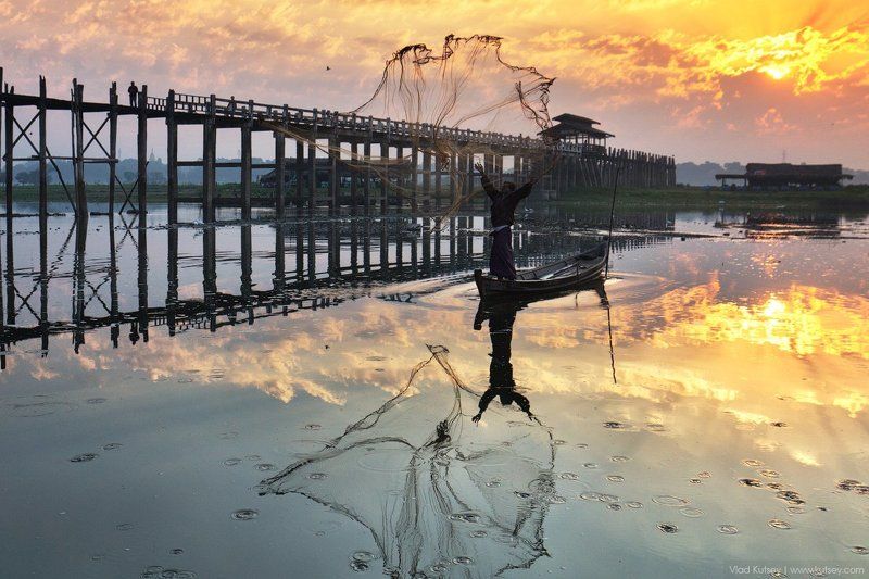 амарапура, утро, рыбак, рыбалка, сети, мост, бирма, мьянма, мандалай, amarapura, burma, myanmar, sunrise, ubein, bridge, teakwood, рассвет, fisherman Утро на озереphoto preview