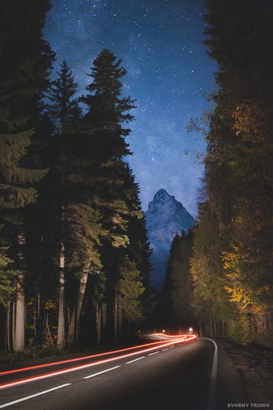 кавказ, горы, дорога, звёзды, трек, лес, пик Дорога в Домбай photo preview