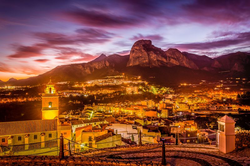 polop de la marina, alicante, spain, night city, city and mountains После закатаphoto preview