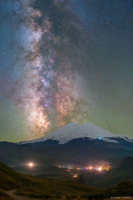кавказ, горы, звёзды, млечный путь, Джилы-су, Эльбрус,   Млечный путь над Эльбрусом photo preview