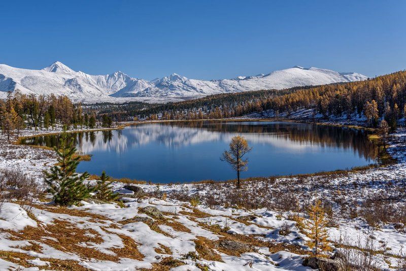 озеро, снег, осень, киделю, алтай, lake, snow, autumn, altai Осеннее Киделюphoto preview