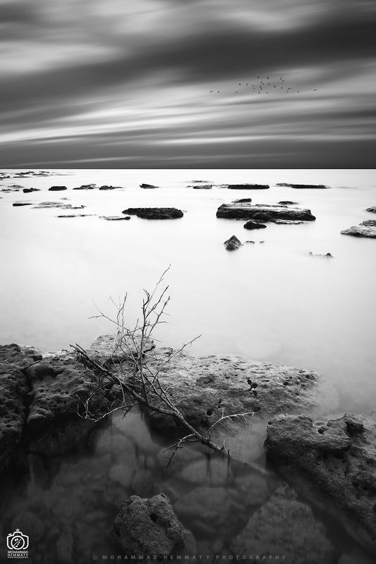 sea,nature,rock,water,calm,landscape,iran,dream,fog,abstract,canon,canon80d,canonphotography,blackandwhite,black,white,mphammadhemmaty Billowy clouds & calm seaphoto preview