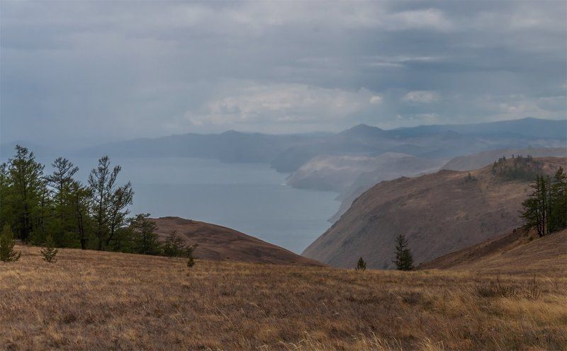 природа, пейзаж, сибирь, озеро, байкал, остров, ольхон, дождь, лето, горы, холмы, тучи, Дождьphoto preview