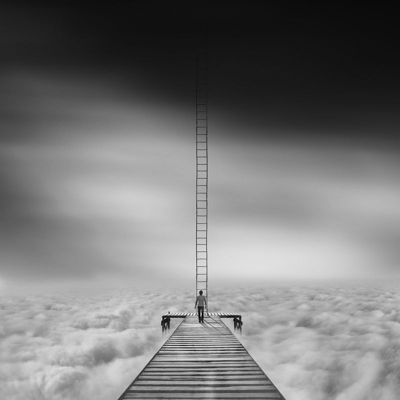 conceptual, fineart, creative, ladder, human, cloud, minimal, When clouds fall in love, I\'m the happiestphoto preview