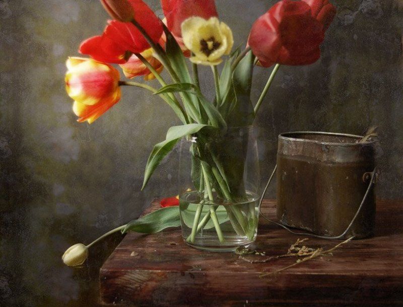 котелок, тюльпан, натюрморт Вам, живые, приветphoto preview