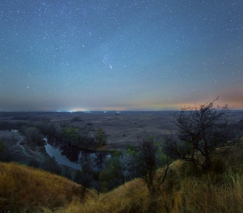 ночной пейзаж, звезды, река, ночь, Орион, панорама, Orion, stars, nightscape, Milky Way, panorama When Orion rise ... фото превью