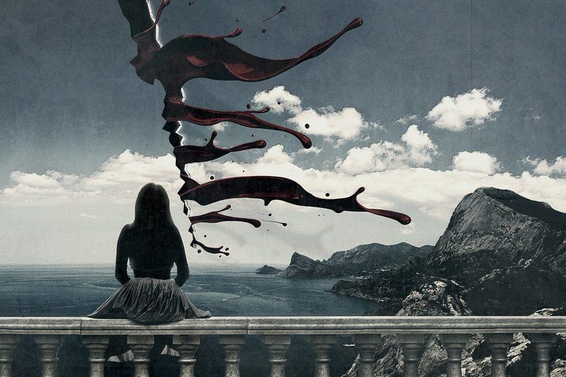 коллаж, кровь, перила, горы, небо Bleeding of realityphoto preview