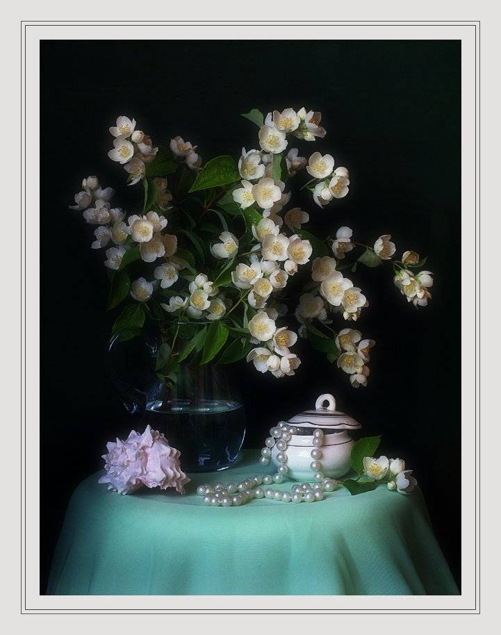 дача, лето, цветы, жасмин, вечер, жемчуг, Ирина Фурашова