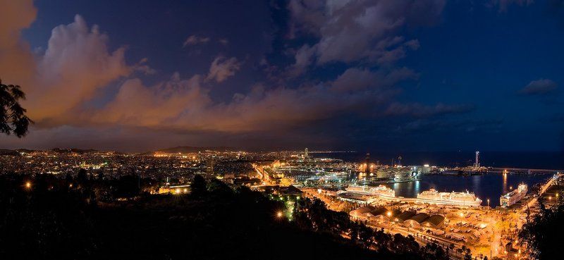 spain , catalunya , costa brava , barcelona Панорама ночной Барселоны фото превью