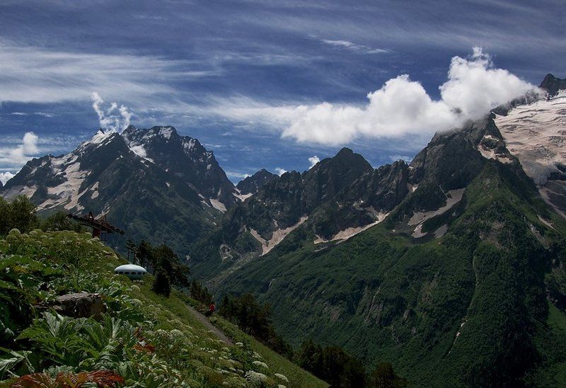 горы, пейзаж, кавказ, домбай, небо, ледники, облака, снег Планета Домбайphoto preview