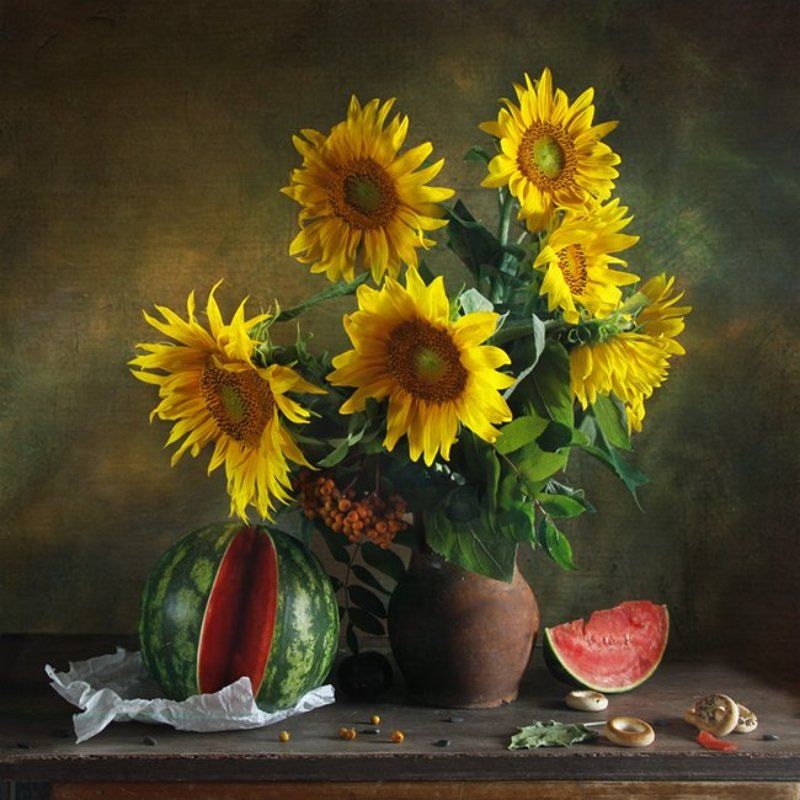 цветы, подсолнух, арбуз,лето Солнечным летом..photo preview