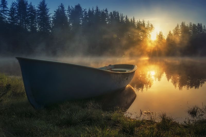 landscape, sunrise, lake, reflection, colors, sunlight, star, mountain, autumn, foggy, nature, feeling, пейзаж, природа Sunrisephoto preview