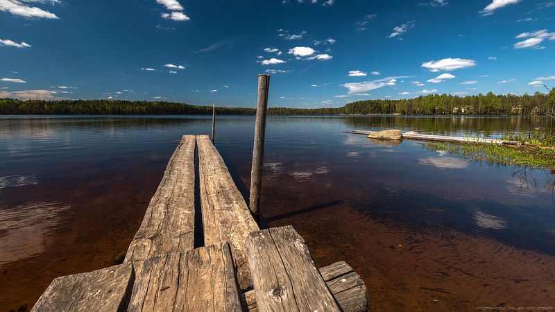 озеро день май весна полярик облака отражение лес Майский полденьphoto preview