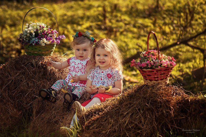 сестры, природа, парк, сеновал, цветы, детство сестры photo preview