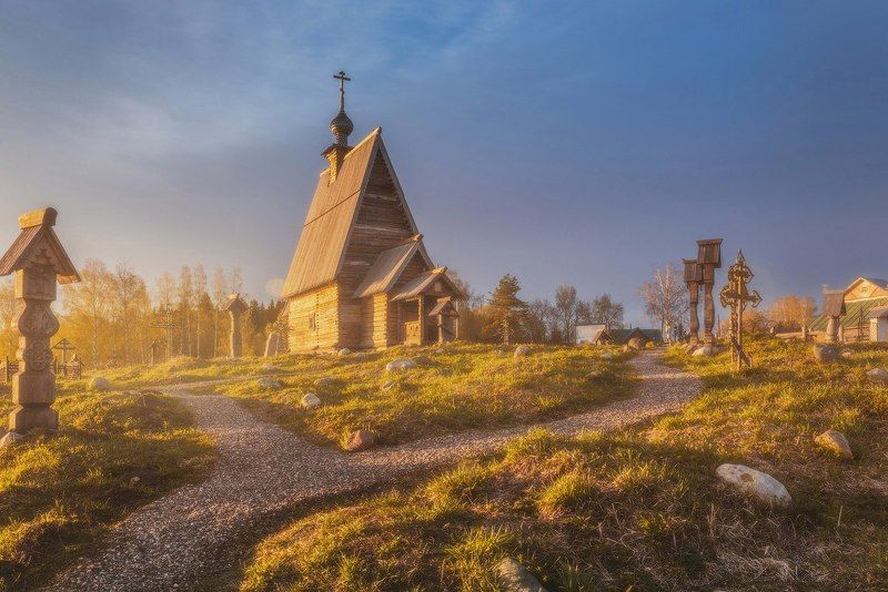 плес, левитан, утро, рассвет, гора, храм, церковь Утро на горе Левитанаphoto preview