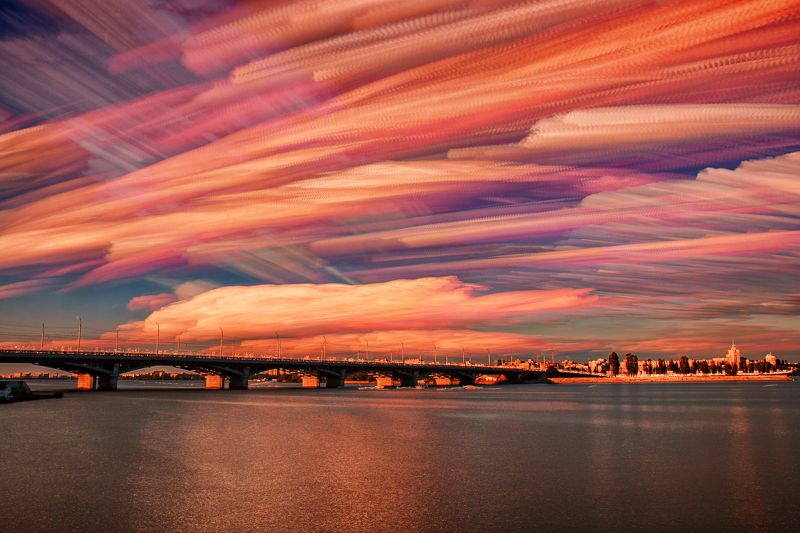 Пейзаж, красота, закат, облака, небо Акварельные облакаphoto preview