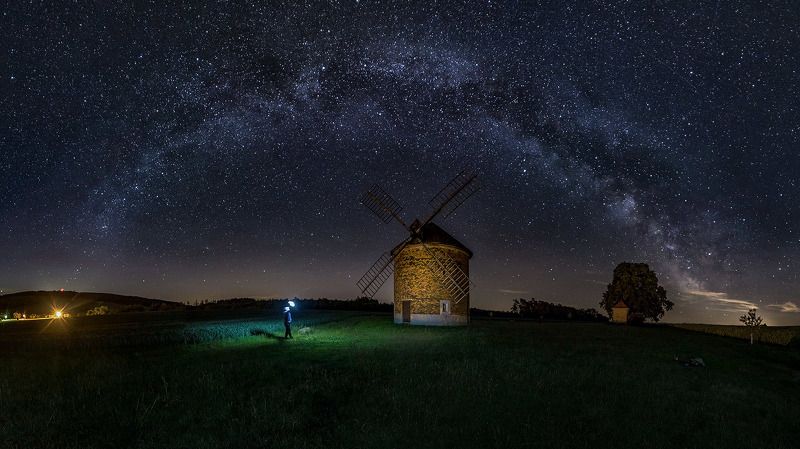 windmill, mill, night, milky, way, milkyway, moravia, czach republic windmillphoto preview