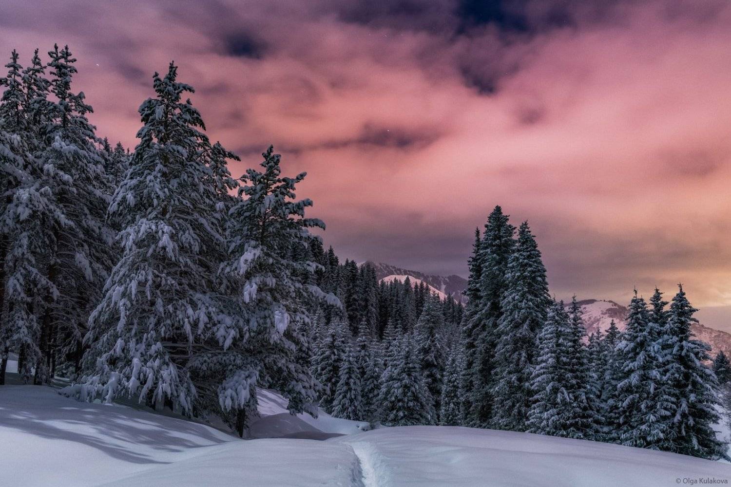 Лунная ночь. Автор: Ольга Кулакова горы, ночь, лунный свет, зима, Ольга Кулакова