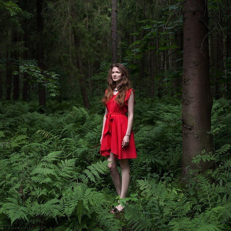 портрет, женский портрет, красное платье, природа, лес, пленер, девушка, red dress, woman, nature, forest, portrait Красное платьеphoto preview