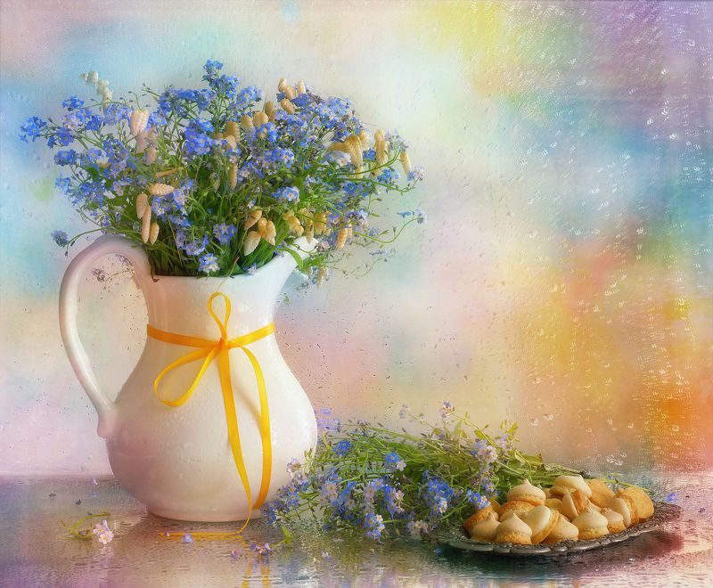 цветы, весна, букет, еда, хлеб, кантри Из серии \