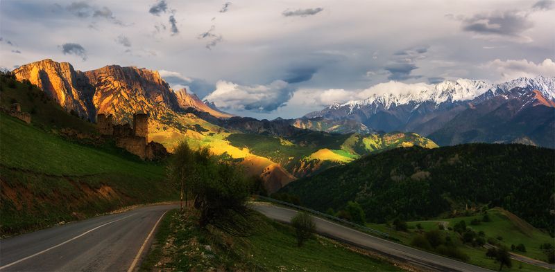 природа, пейзаж, кавказ, горы, весна, ингушетия, вечер, панорама, Эрзиphoto preview