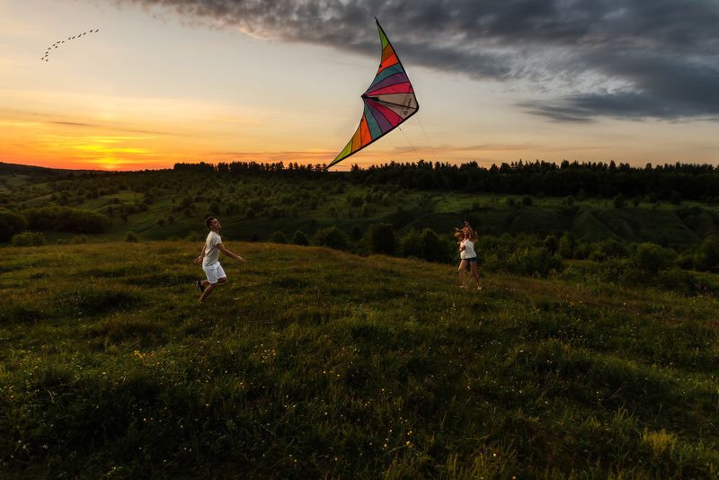 полет, закат, Love Story, птицы Полет photo preview