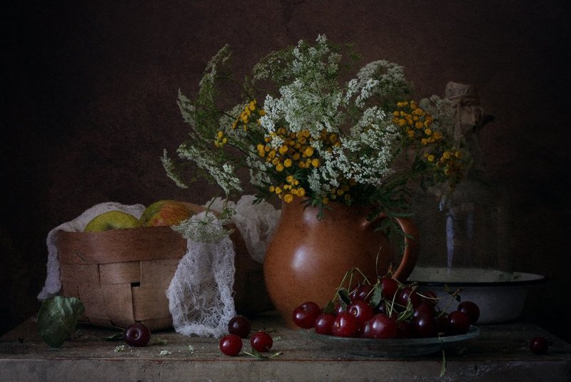 пижма, вишня,кувшин, корзина С вишней...photo preview