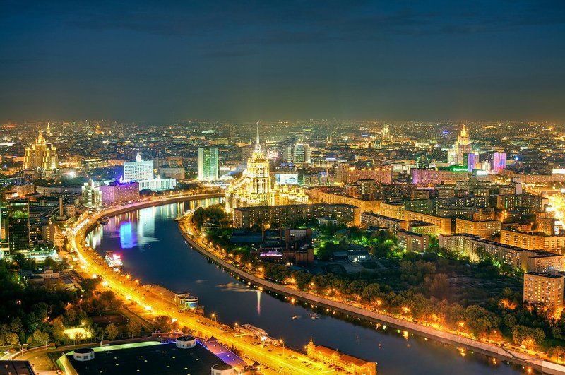 город, москва, ночь, река, высотки photo preview