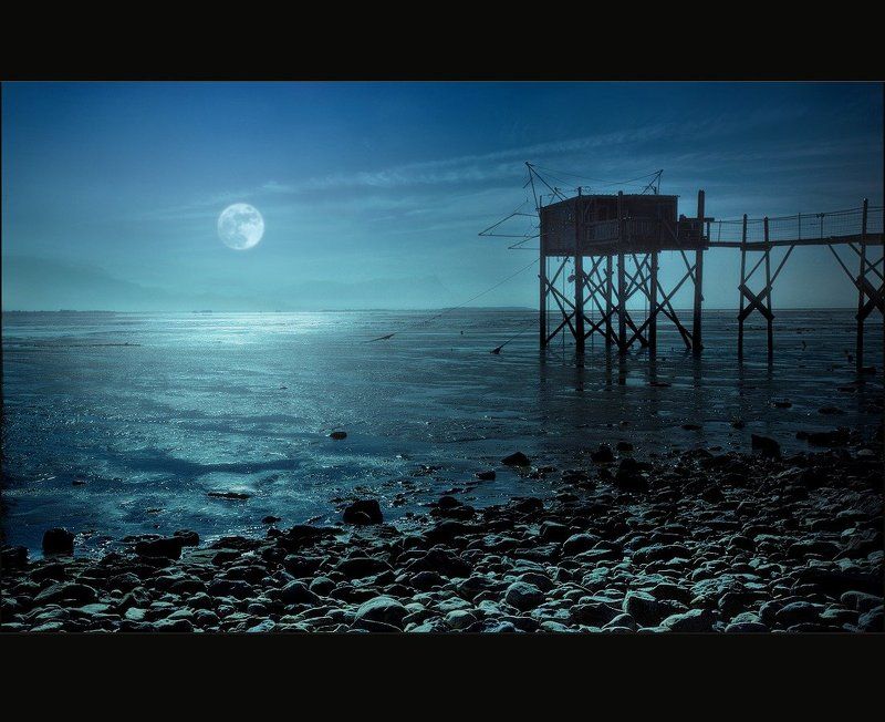 луна, море, рыбацкий домик, ночь Moonshinephoto preview