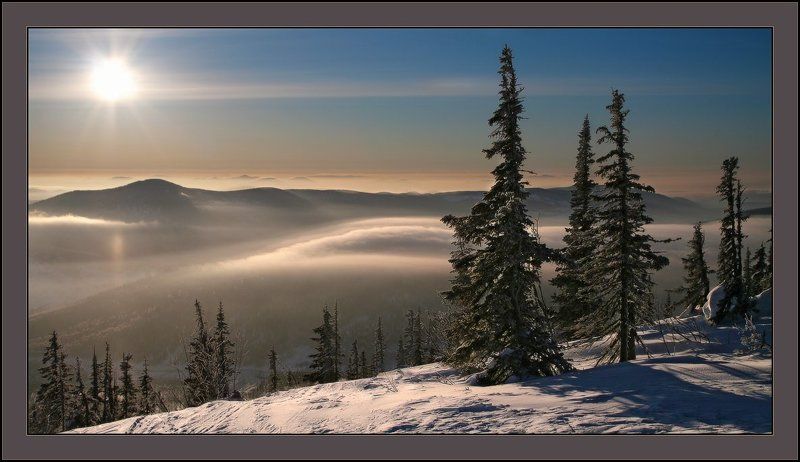 шерегеш, горы, зеленая, туман, зима, солнце Солнечный Шерегешphoto preview