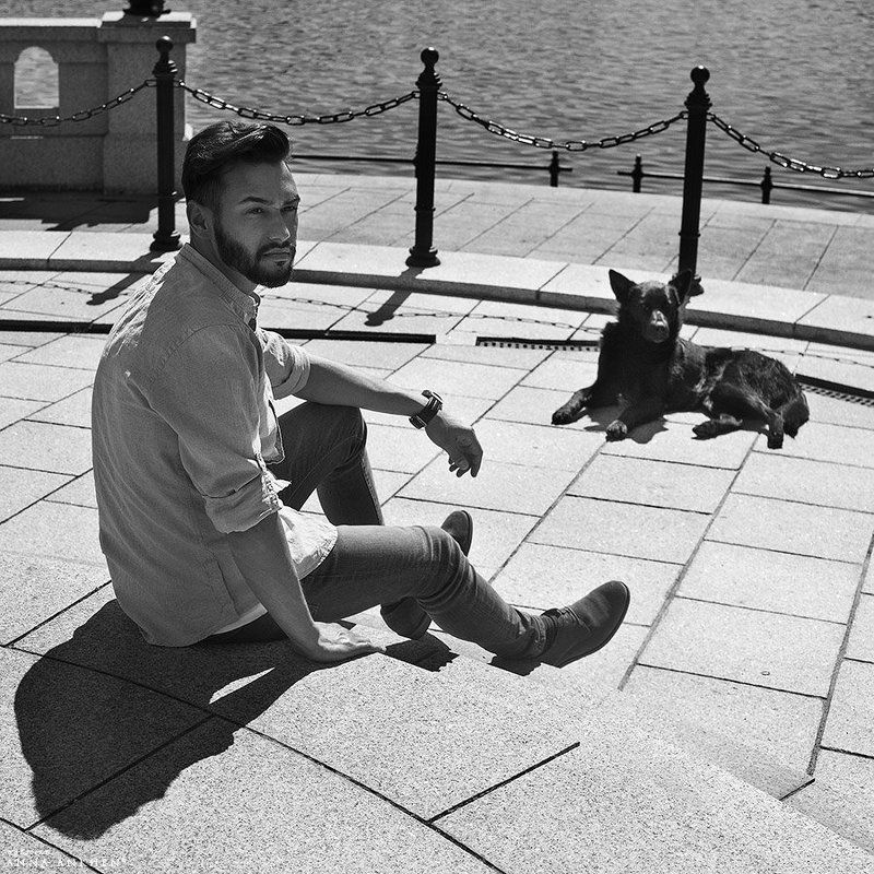 портрет, мужской портрет, чб, plenair, классика, мужчина, bw, man, пленер, portrait, classic, black dog, чёрная собака Чёрная собакаphoto preview