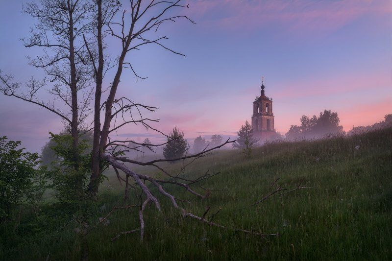 пейзаж, пейзажная съемка, утро, туман, храм, июнь, июньское утро, свежесть, молодая зелень, никон, landscape, may, fog, morning, church Летним утромphoto preview