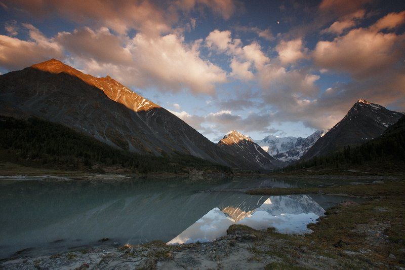 путешествия, белуха, алтай, туризм, исследование, пейзаж, горы, катунский хребет, аккем Последние лучи закатаphoto preview