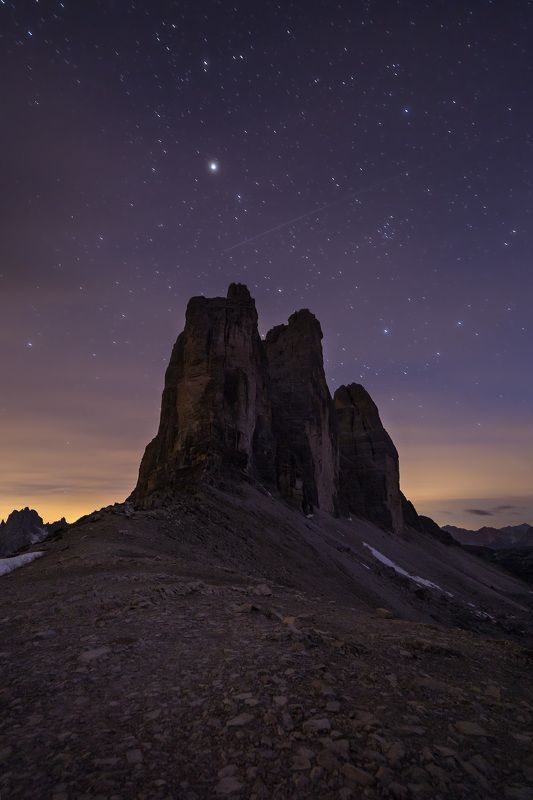 night, dolomites, tre cime, rock Moon stationphoto preview