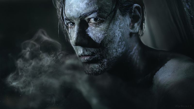 ice eyes man bluecolor fog photo preview
