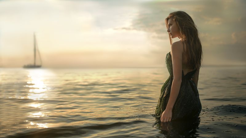 девушка, вода, волны, небо, корабль, закат, фото_недели, фото_дня, girl, water, sunset, ship, waves, wet, hair, best, best, of, the, weak photo preview