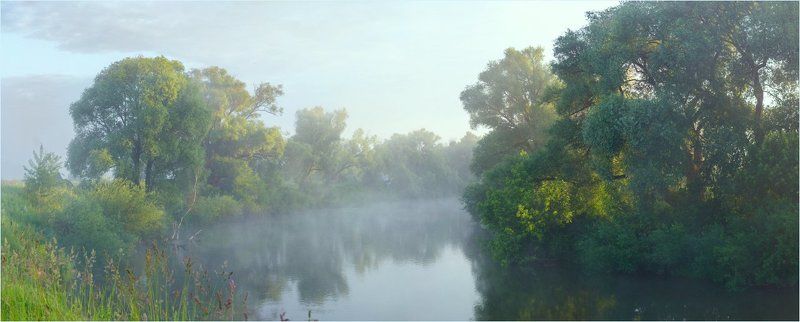 Река, туман, утро, рассвет,восход,небо, облака, лето Утроphoto preview