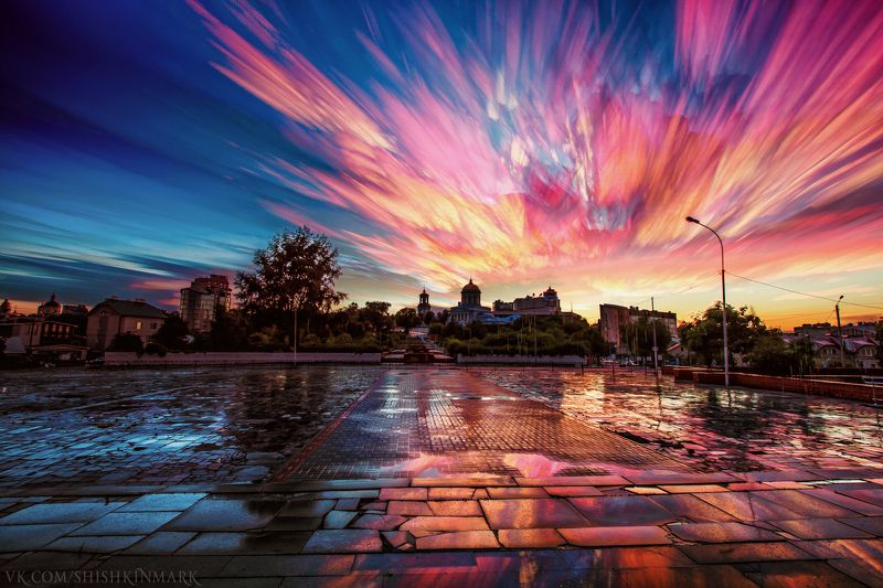 природа, пейзаж, красота, небо, облако, облака, город, рассвет, закат Акварель дождливого вечераphoto preview