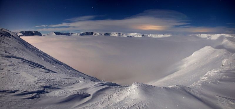 Хибины, зима, ночь, снег, туман,  В царстве снега и льдаphoto preview