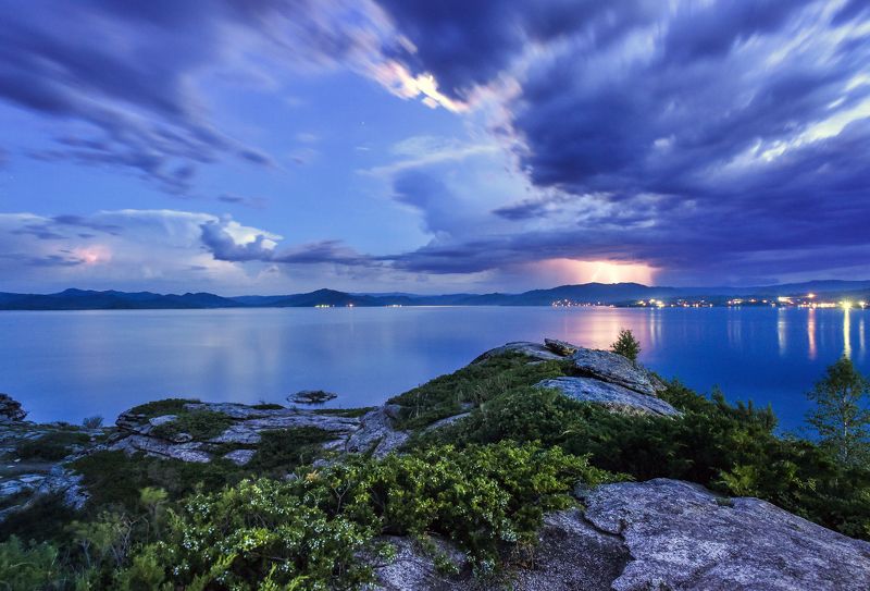 казахстан, бухтарма, пейзаж, ночь, молния, небо, вода,  Ночь на Бухтармеphoto preview