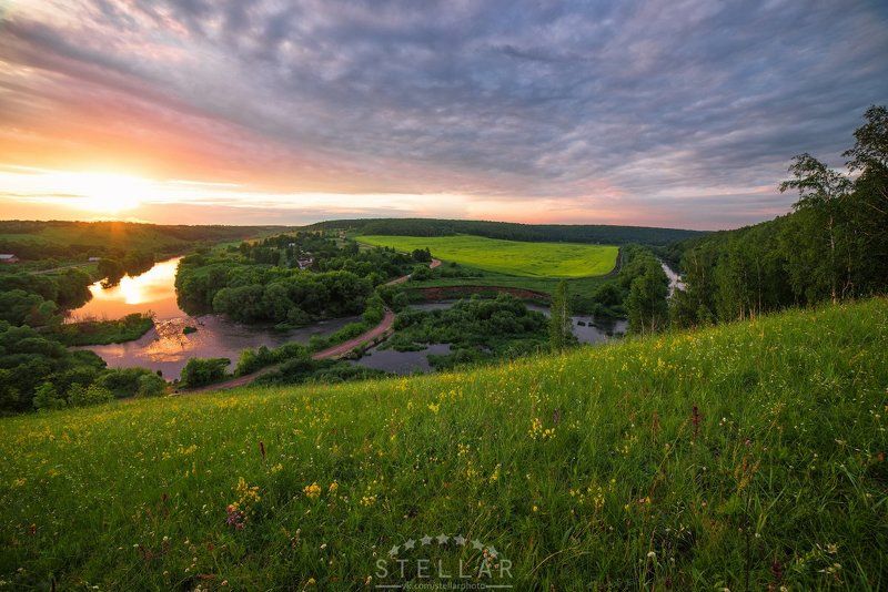закат, река, красивая меча, россия, вязово Классический вид Вязовского перекатаphoto preview
