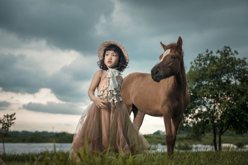 portrait, horse, concept, baby, cute,girl, beautyful, art, field Baby and horsephoto preview