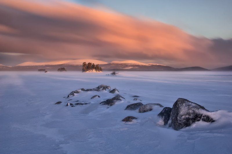 кольский полуостров, мурманская,кандалакша Метель над Колвицким озеромphoto preview