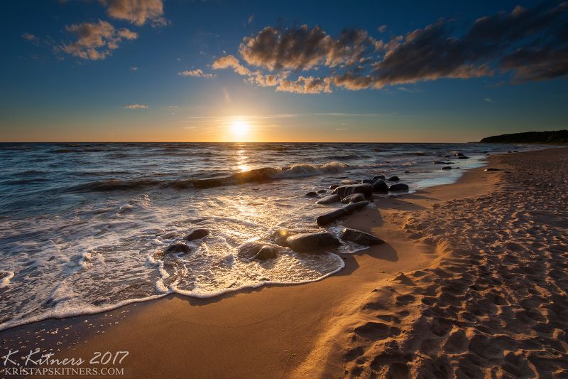 sea seascape water sky clouds stone reflection sunset evening latvia Summer Evning Coastphoto preview