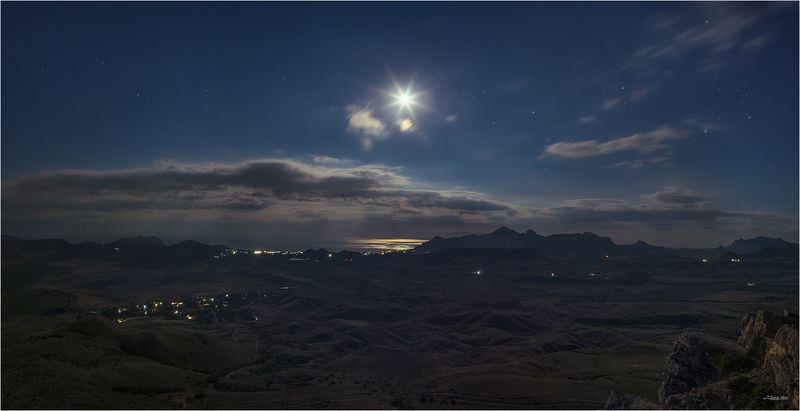 крым, ночь, ночной, пезаж, панорама, полнолуние, луна, ночное, небо, звездное, небо, звезды, горы, пейзаж, длиная, выдержка ...photo preview