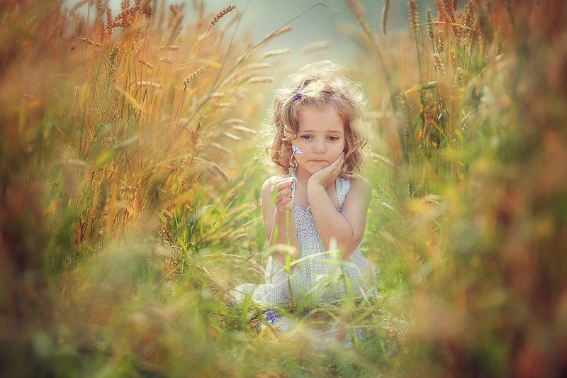 ребенок, грусть, лето, пшеница Грустьphoto preview