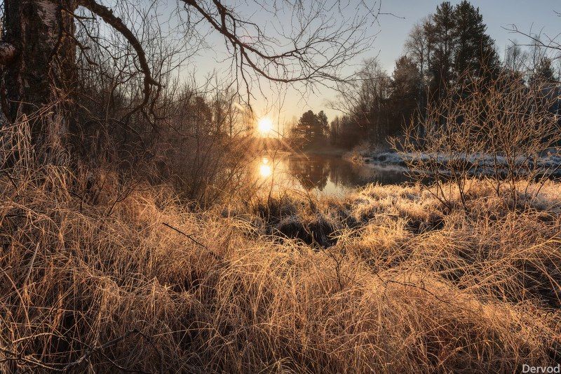 #dervod #drevo Архангельская область, рассвет на реке Ширшема.photo preview