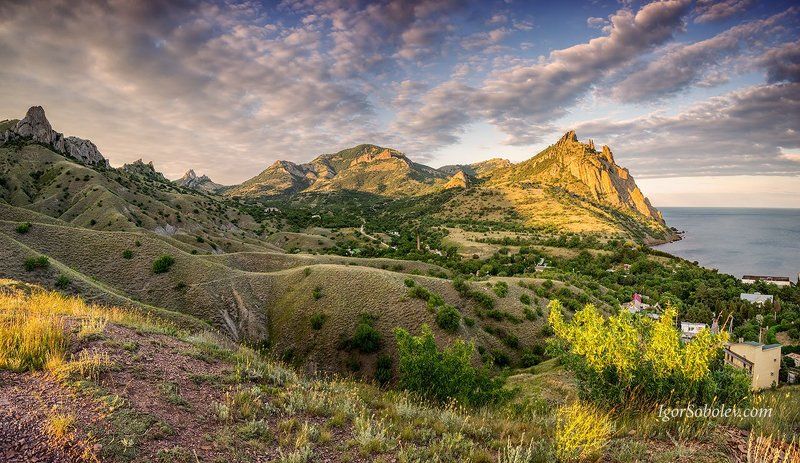 кара-даг, крым, россия, вечер, закат, гора, черное море Закат с видом на Кара-Дагphoto preview